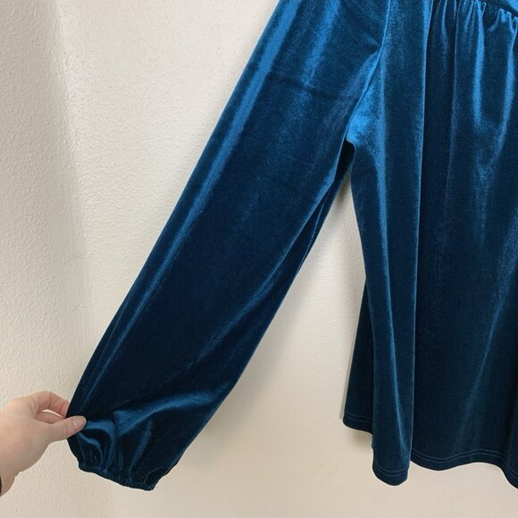 Shein Womens XL Velour Velvet Blouse Teal Holiday Party Fairy Goth Boho Popover - Picture 7 of 13